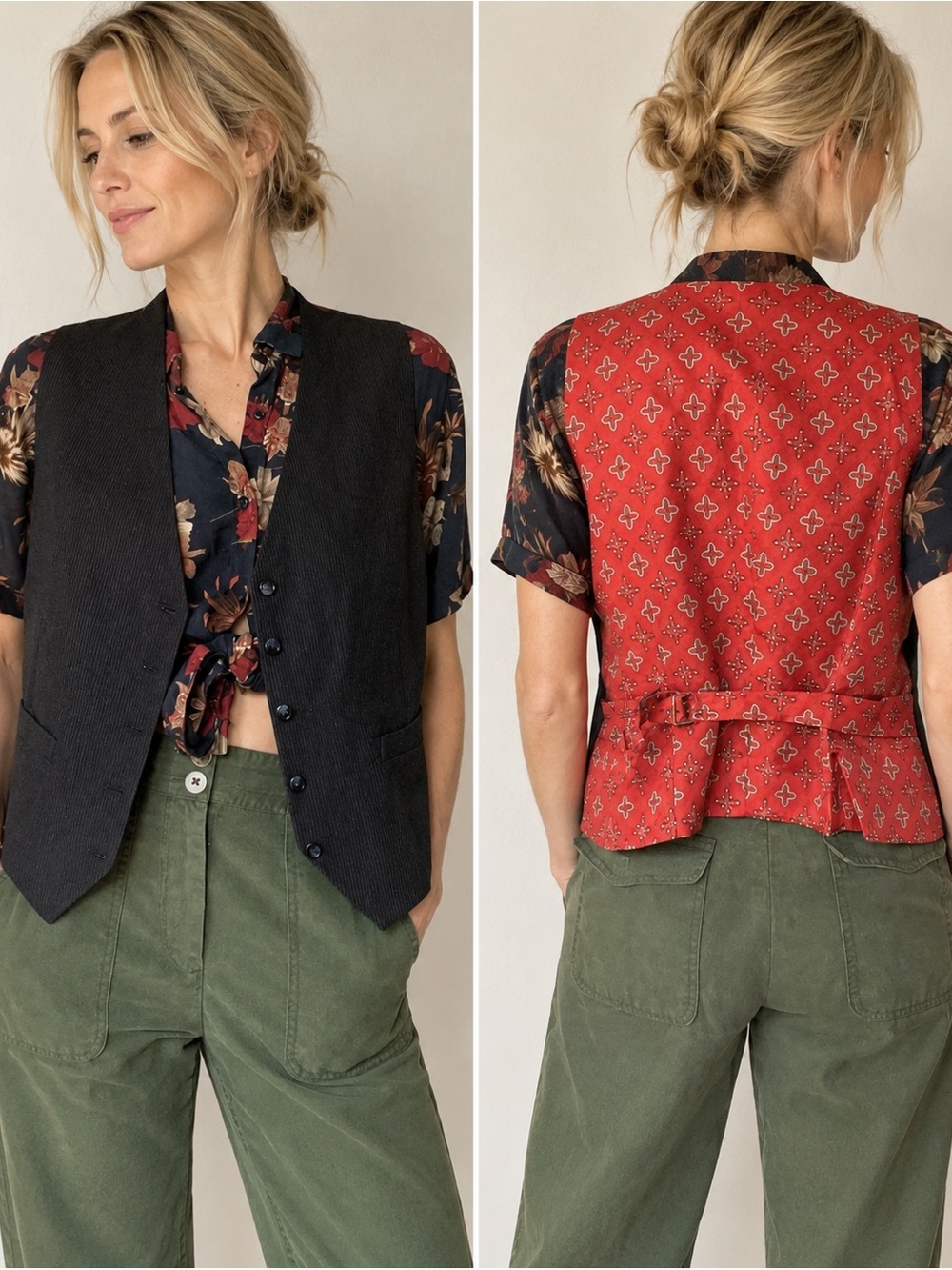 Men’s Vtg 1970’s Pinstripe Vest Red Print Back Sz Large